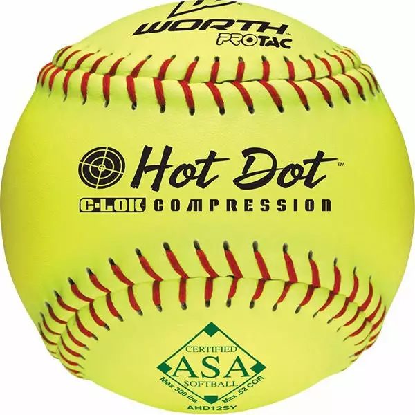 Worth ASA Hot Dot 11" 52/300 Synthetic Slowpitch Softballs: AHD11SY 3 Worth ASA Hot Dot 11" 52/300 Synthetic Slowpitch Softballs: AHD11SY