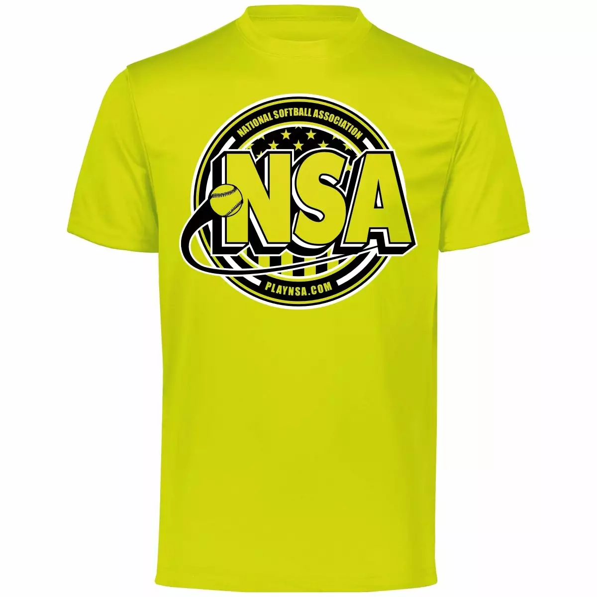 DSG Apparel National Softball Association NSA Dry Fit Optic Yellow Short Sleeve Shirt 3 DSG Apparel National Softball Association NSA Dry Fit Optic Yellow Short Sleeve Shirt